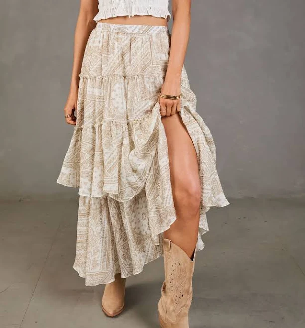 skirt Sunset Drifter Tiered Paisley Maxi Skirt VICI $55.5