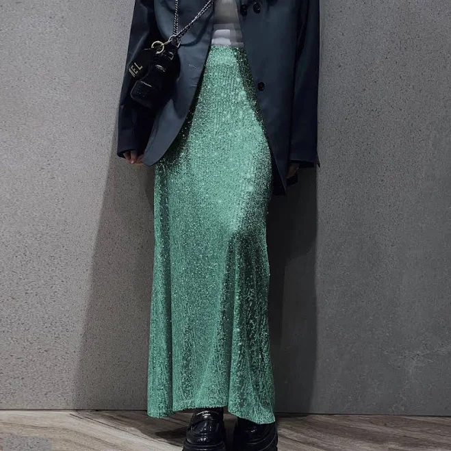 skirt Syren Glitter Metallic Sequin Maxi Skirt watereverysunday $48