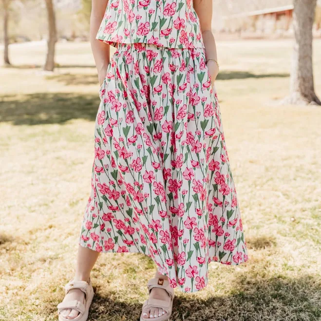 skirt THE JANSYN FLORAL SKIRT IN PINK Pink Desert $64.99