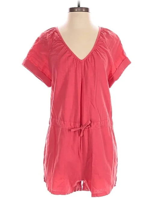 romper Universal Thread Romper V-Neck Short Sleeve: Pink Rompers - Women's Size XS, Linen Blend, ThredUp ThredUp $9