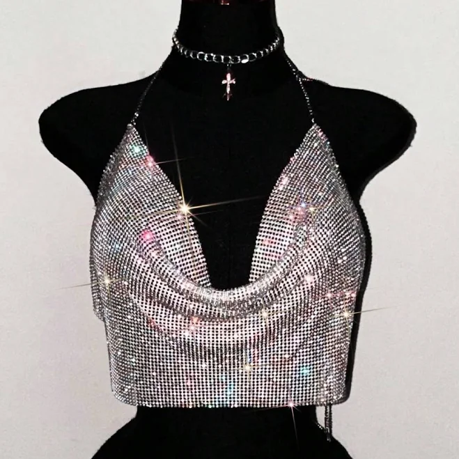 halter top Vavabold Draped Collar Chain Halter Top Shein $10.69