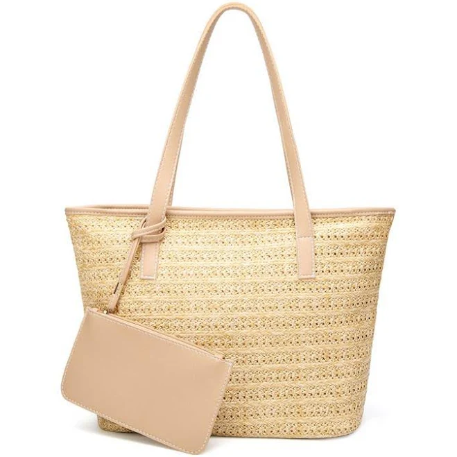 bag Vegan Leather Trimmed Straw Tote Onetify $39.99