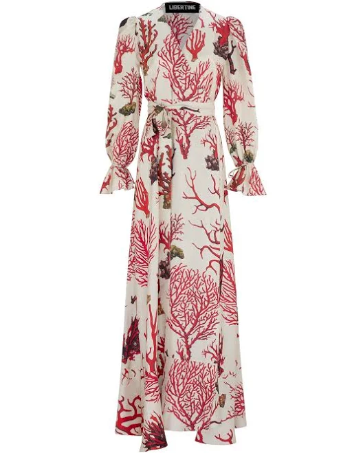 dress Venetian Coral Tie Sleeve Wrap Dress Libertine $3950