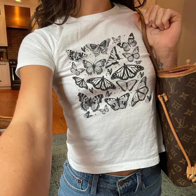 top Vintage 90s Butterfly Baby Tee Etsy - Seller $17.99