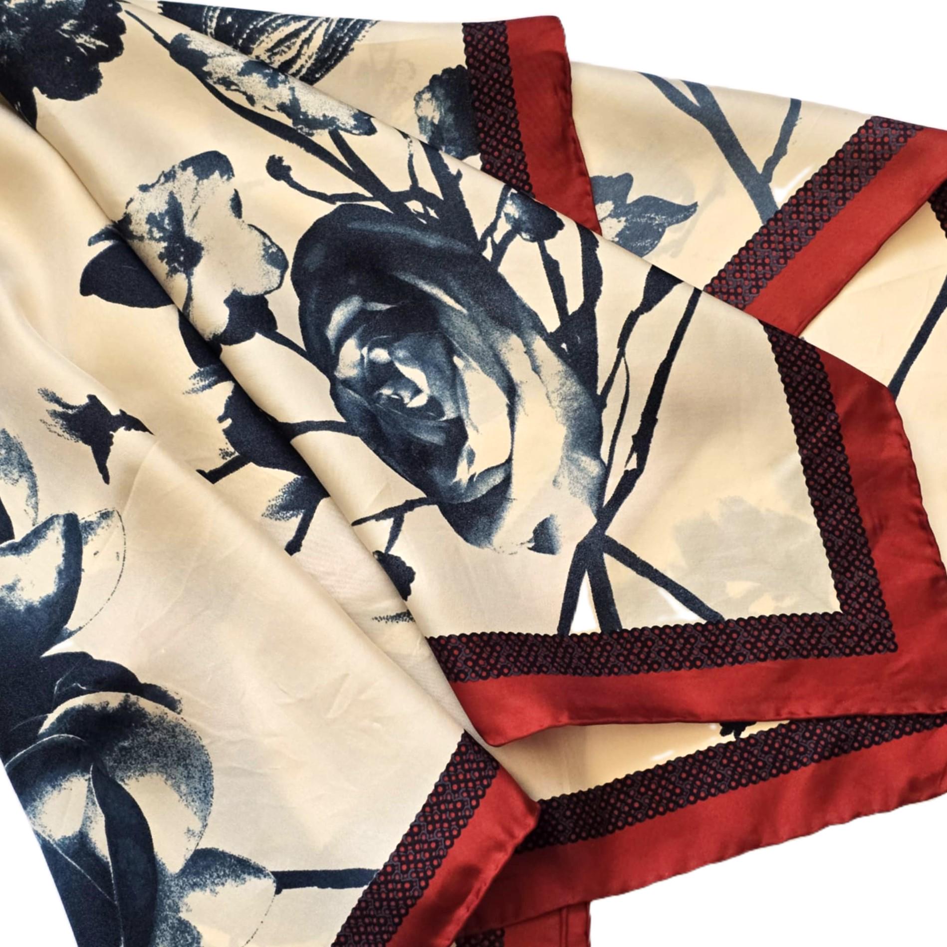 accessory Vintage ESPRIT Silk Scarf, Square Cream Headscarf, Rust Red Border, Large Blue Flowers Shawl Wrap Etsy $38.54