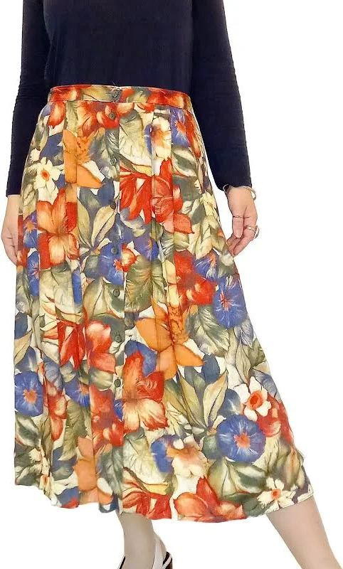 skirt Vintage Rainbow Floral Midi Skirt with Pockets Etsy - BlueMoonTrinketShop $28.02