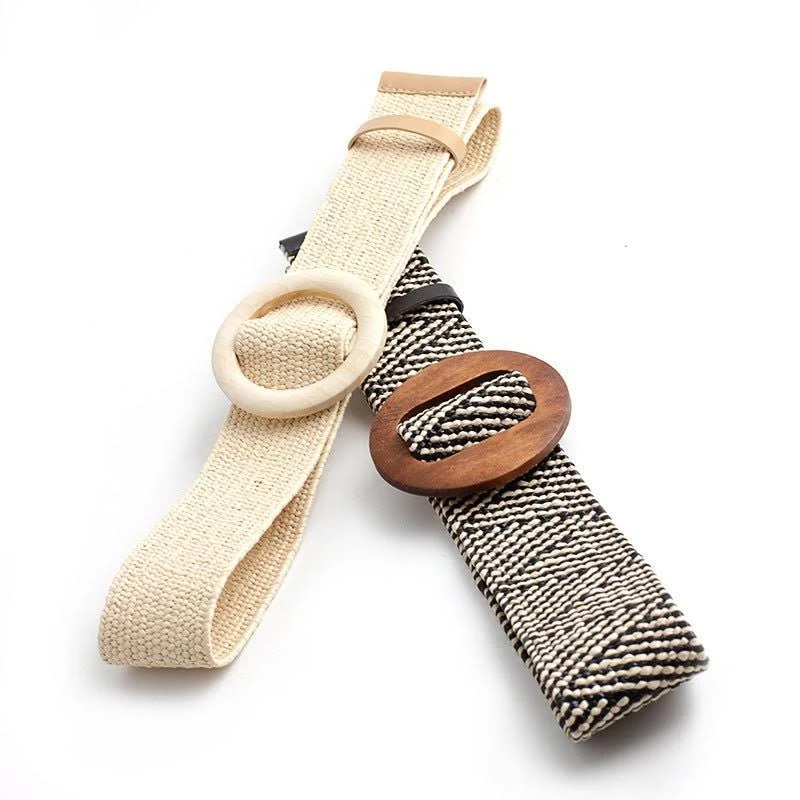 accessory Wide woven women's belt with round buckle – elastic & boho style youraccessoryshop.com $22.51