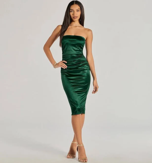 tube top Windsor Luxe Sheen Strapless Ruched Satin Midi Dress Windsor $9.97