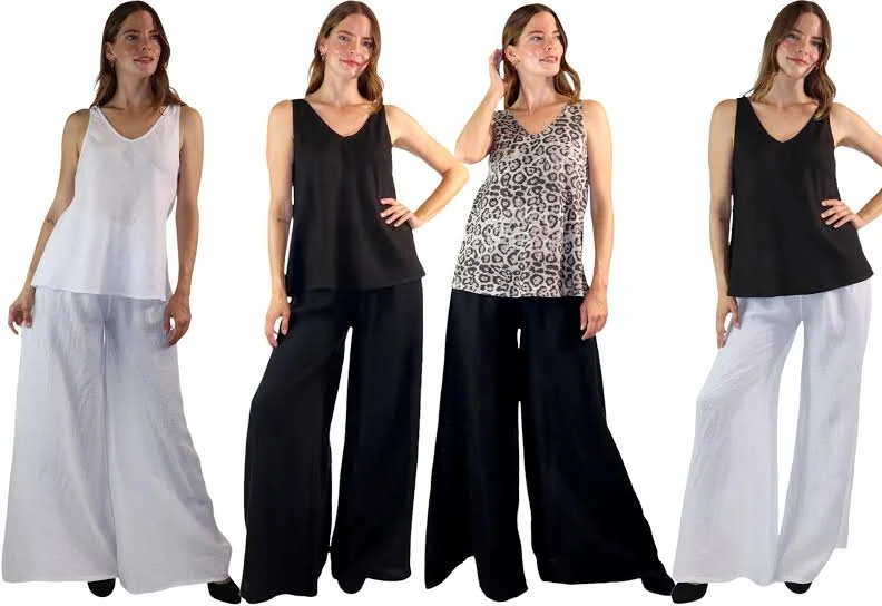 matching set Women's 2 Piece Linen Sleeveless Top + Palazzo Pants Set Etsy - PlusOrBust $51.97