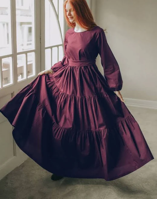 dress Women's Boho Tiered Cotton Maxi Dress with Tie Waist VisibleArt $136