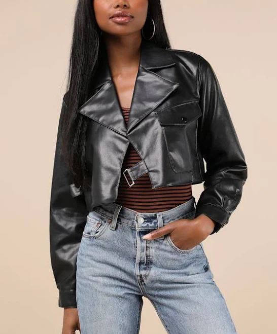 outerwear Women's Cropped Vegan Leather Moto Jacket Lulus $20