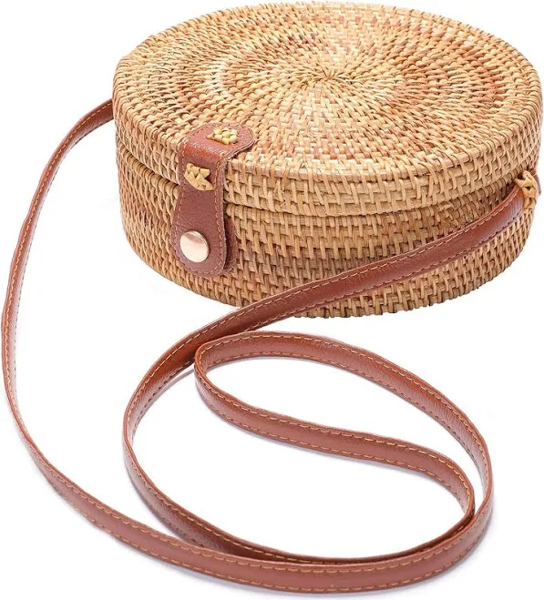 bag Women's Handwoven Round Rattan Beach Bag with Leather Straps eBay - aeuloprt455 $52.57