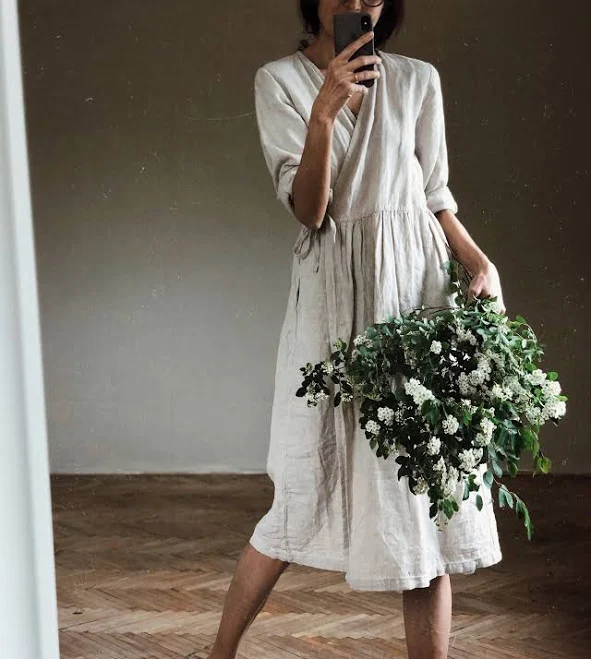 dress Women's Linen Wrap Dress Simply Grey $147.54