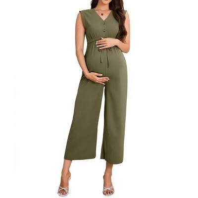 jumpsuit Women's Maternity V-Neck Sleeveless Drawstring Waist Wide Leg Jumpsuit with Pocket Target $38.99