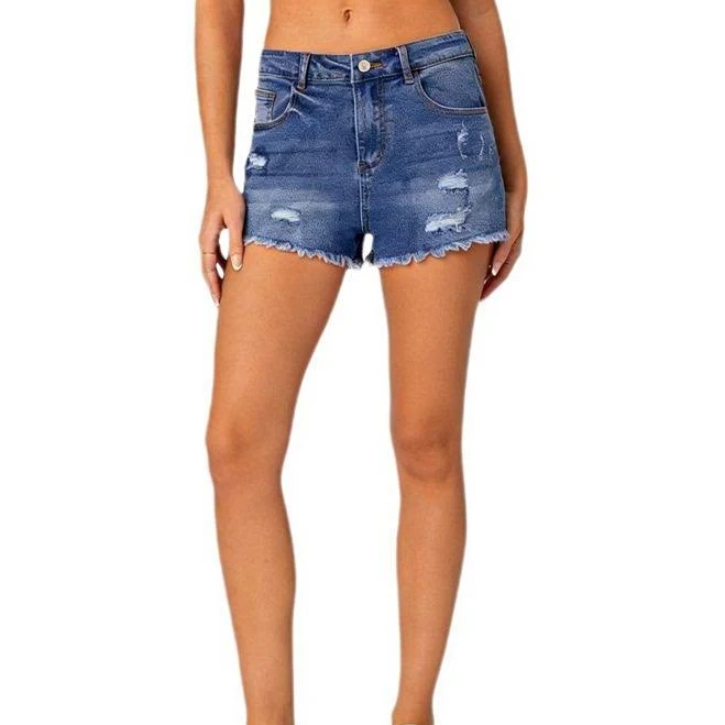 shorts Women's Mid Rise Distressed Denim Shorts with Frayed Hem, Size: Medium, Blue Kohl's $33.99