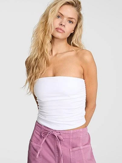 tube top Women's Pink All-day Cotton Side-Ruched Tube Top Victoria's Secret $29.95