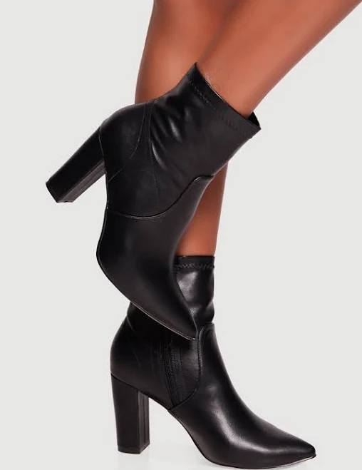 shoes Women's Pointy Toe Block Heel Faux Leather Ankle Booties Rainbow Shops $10