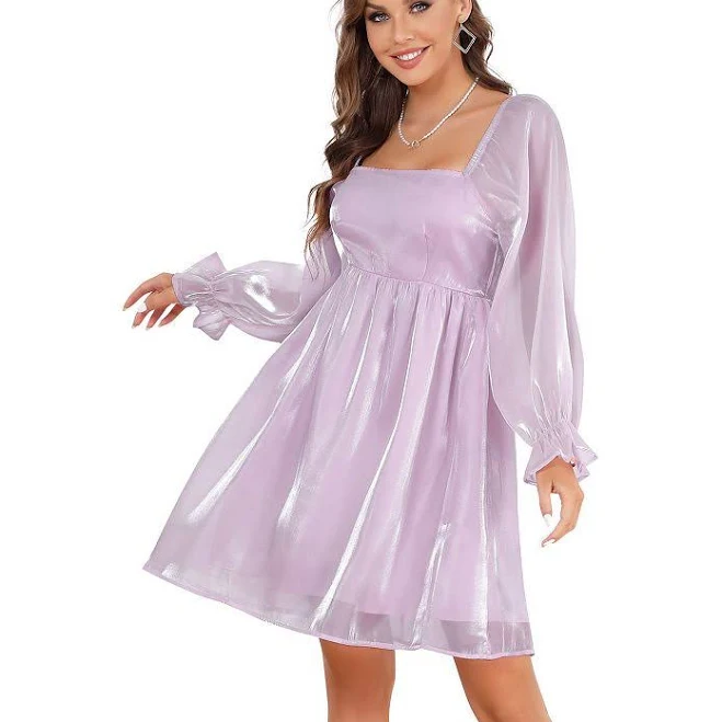 dress Womens Puff Sleeve Square Neck Puffy Dress Babydoll Mesh MiniDress, Women's, Size: XL, Light Purple Kohl's $34.99