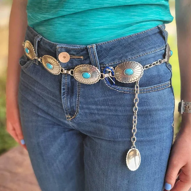 accessory Women's Silver Turquoise Concho Belt Saddle Rags $87.99