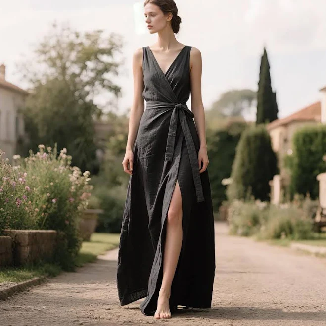 dress Women's Sleeveless Deep V-Back Linen Maxi Dress Etsy - Seller $62.9