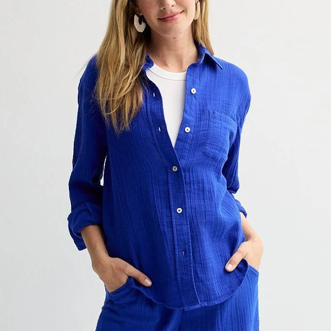 top Women's Sonoma Goods For Life Boyfriend Button-Down Shirt, Size: XXL, Cobaltampanula Kohl's $25.49