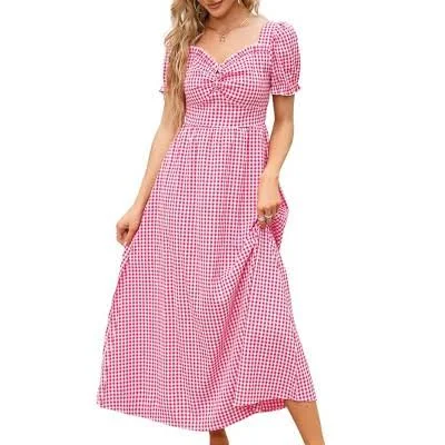 dress Women's Sweetheart Neck Puff Sleeve Plaid Midi Dress Target $30.99