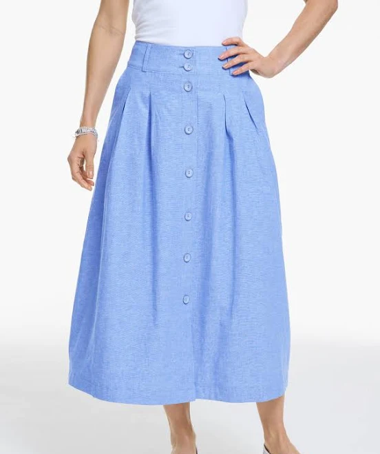 linen outfit Women's Talbots Linen Blend Button Midi Skirt Talbots $83.4