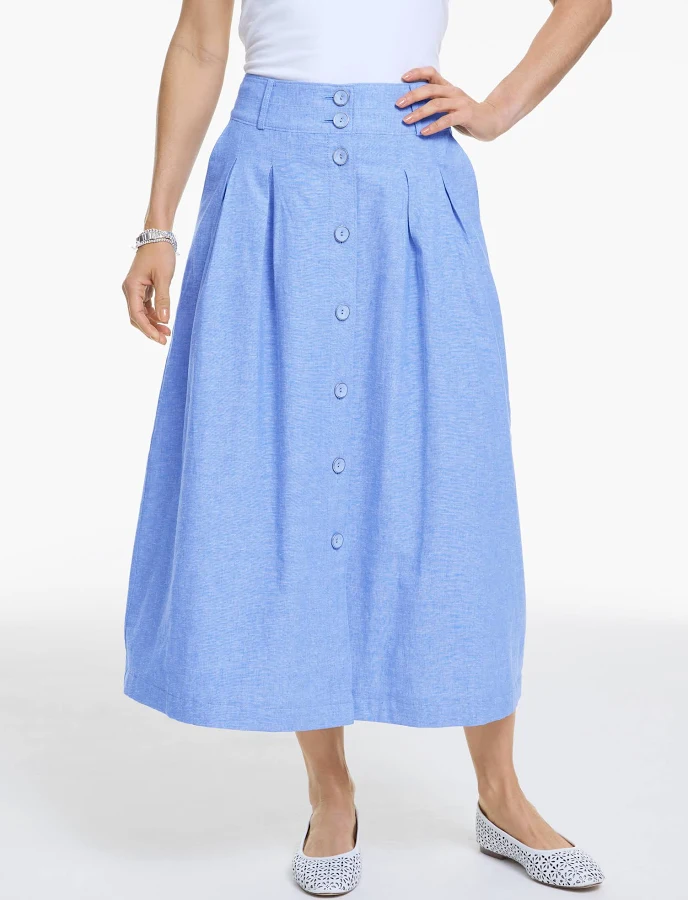 skirt Women's Talbots Linen Blend Button Midi Skirt Talbots $83.4