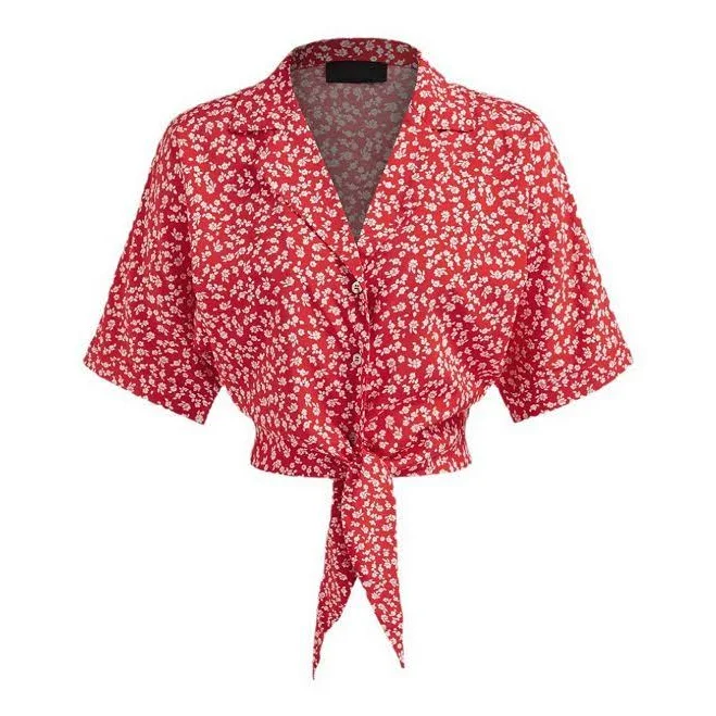 top Women's Tie Front V-Neck Short Sleeve Floral Shirt Kohl's $35.99