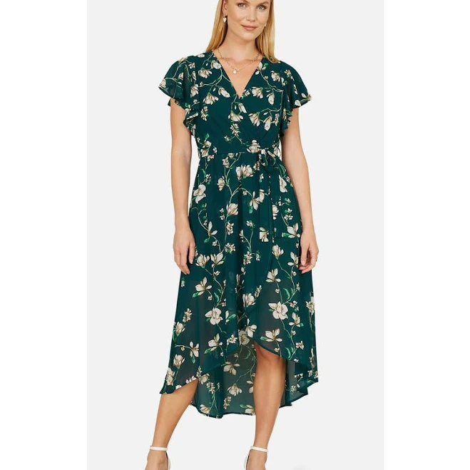 dress Yumi Women's Floral Frill Hem Wrap Midi Dress Nordstrom $141