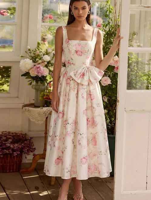 dress Zapaka Women's A-Line Square Neck Bowknot Midi Dress Zapaka $119