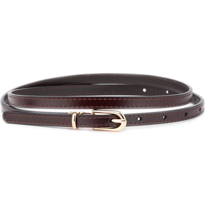 1.0 cm Genuine Leather Dress Belt with Gold Buckle