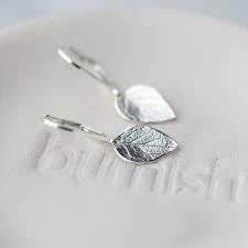 Burnish Delicate Silver Leaf Earrings