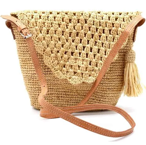 Portola Crochet Straw Crossbody Bag with Tassel Zipper Pull