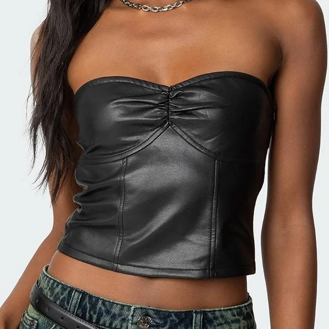 Edikted Women's Myleigh Faux Leather Strapless Crop Top