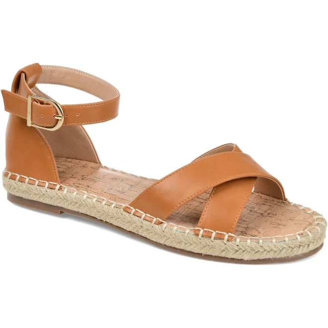 Journee Collection Women's Lyddia Espadrille Flat Sandals - Cognac - Size 7W