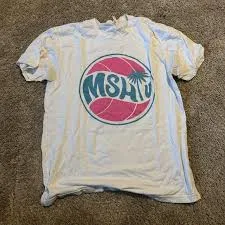 White T-Shirt with Pink and Blue Graphic