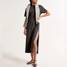 Abercrombie & Fitch T-Shirt Maxi Dress Size Large Tall Grey Side Slit Minimalist