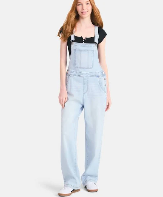 No Boundaries Women's Baggy Wide-Leg Denim Overalls
