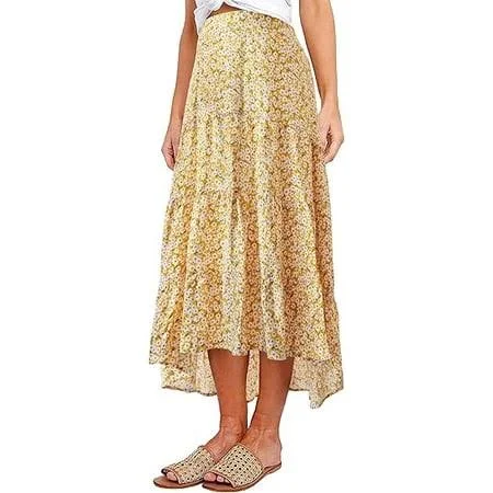 Prettygarden Women's Boho Floral Print Midi Skirt