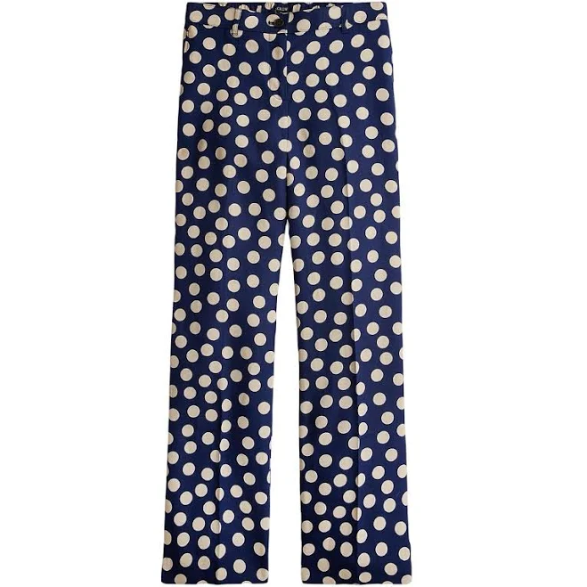 J. Crew Women’s Harbor Wide Leg Pants Navy/beige Polka Dot Linen Size