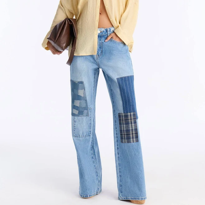 Fashion Nova Women's Thread Lightly Patchwork Wide Leg Jeans