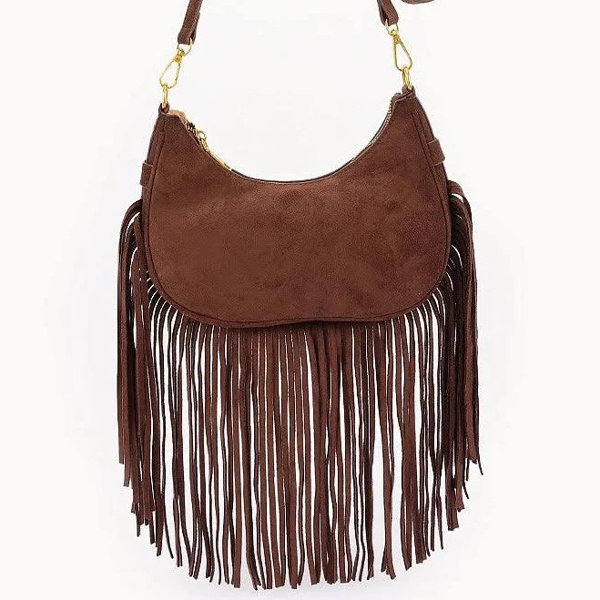 Fringe Trimmed Suede Crossbody Bag