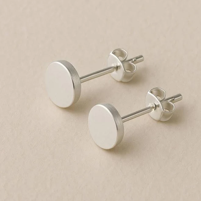925 Sterling Silver Minimalist Round Disc Stud Earrings