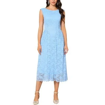 Inspire Chic Women's Vintage Lace Boat Neck Midi Dress