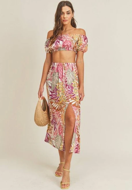 Style Trolley Kai Tropical Print Crop Top & Skirt Set