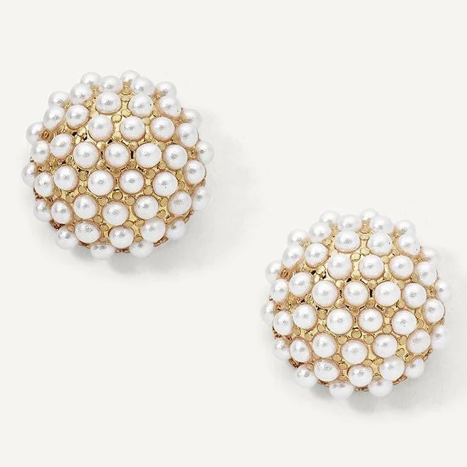 14K Gold Plated Pearl Pave Stud Earrings