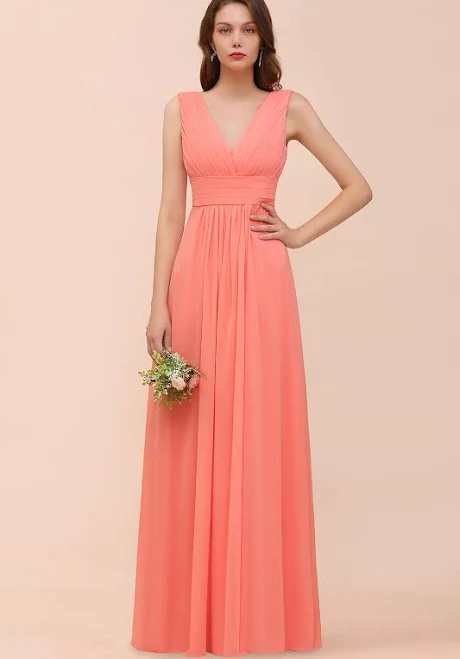Glamorous V-Neck Ruffle Chiffon Bridesmaid Dress