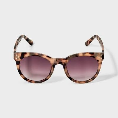 Women's Plastic Round Tortoise Shell Sunglasses - A New Day Beige
