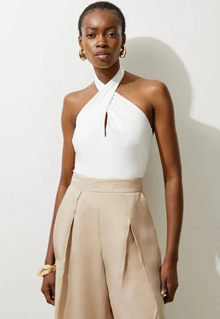 Karen Millen Women's Stretch Cotton Halter Jersey Bodysuit